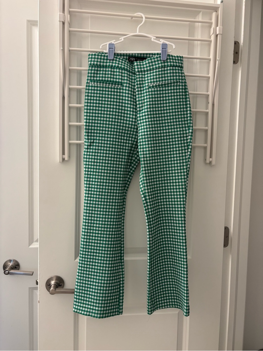 Zara Green and White Gingham Slack Pants